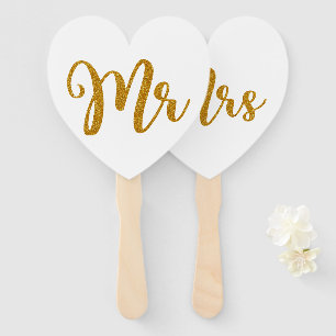 Leque Sr. & Sra. Dourada Glitter Typografia