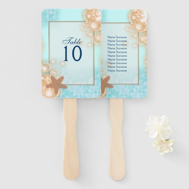 Leque Starfish bubbles hawaii azul laranja mesa assento (Frente e Verso)