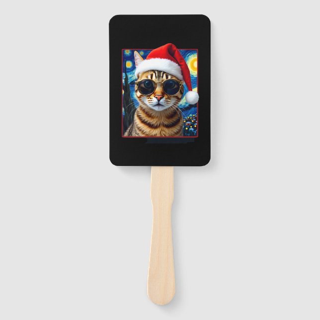 Leque Starry Night Orange Tabby Cat Christmas (Frente)