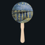 Leque Starry Night Vincent van Gogh<br><div class="desc">Algodão em Cordeville. Vincent Willem van Gogh. Paisagem noturna em tons azuis e amarelos escuros. Há uma ponte sobre o rio. No primeiro plano,  um homem e uma mulher caminham pelo cais. As estrelas estão brilhando no céu. Reprodução de famosas imagens de arte no dominio público.</div>