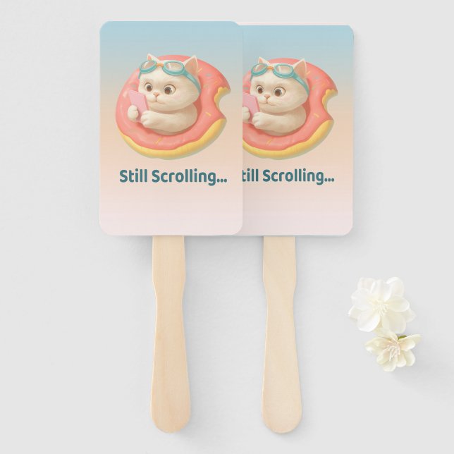 Leque Still Scrolling Hand Fan | Cute Cat Meme (Frente e Verso)