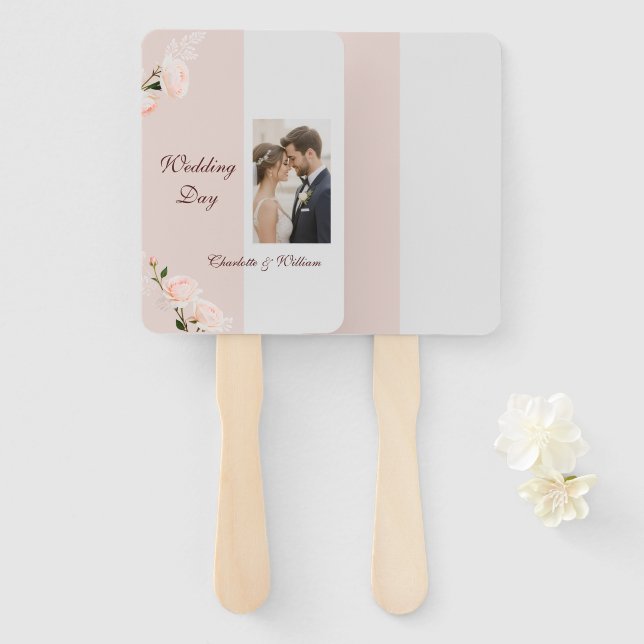 Leque Suave púrpura e cinzas com flores (Frente e Verso)