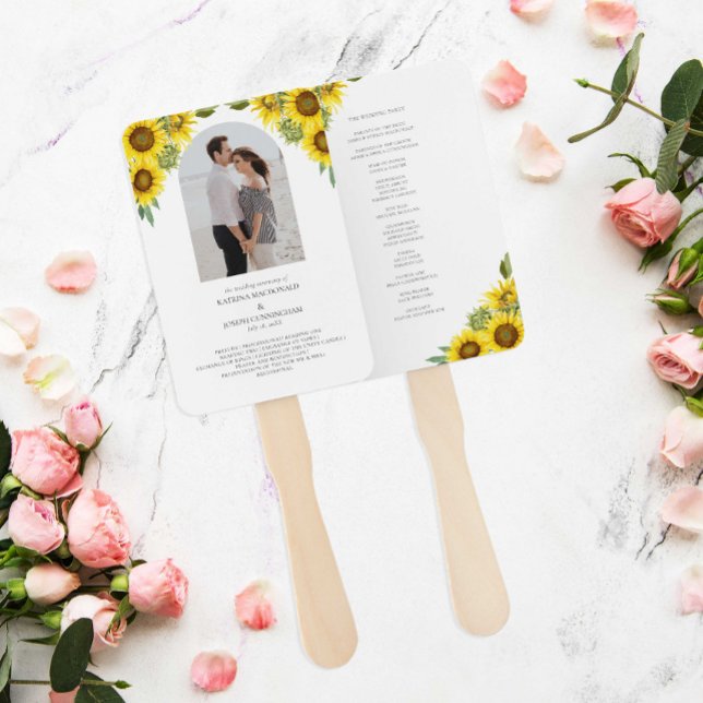 Leque Sunflower Wedding Ceremony Program Watercolor (Criador carregado)