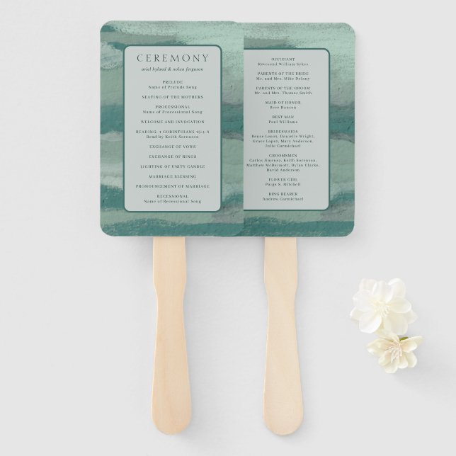Leque Teal Absract Coastal Chic Modern Weds Program (Frente e Verso)