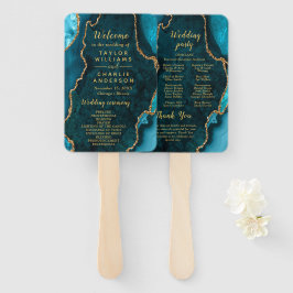Leque Teal Blue and Gold Agate Wedding Program