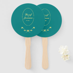 Leque Teal e Dourado Casamento