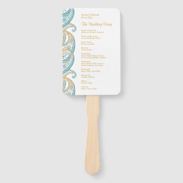 Leque Teal e Dourado Programa de Casamento de Paisley In