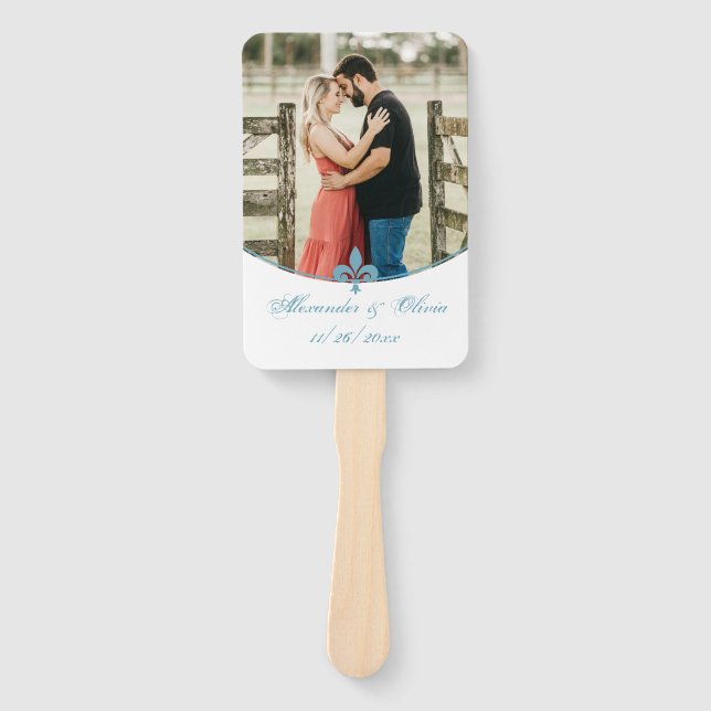 Leque Teal Fleur de Lis Photo Hand Fan (Frente)