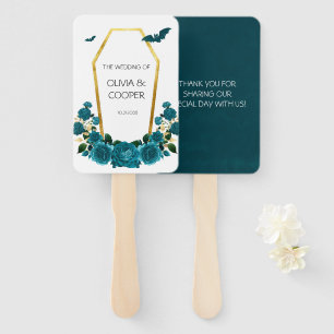 Leque Teal Florals Gótico e Casamento Dourado de Coffin