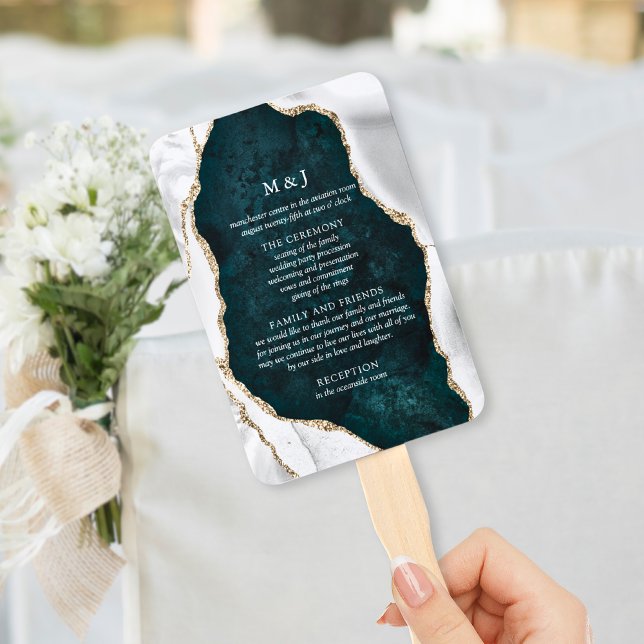 Leque Teal Marble, Programa de Casamento de Agatas Branc (Criador carregado)