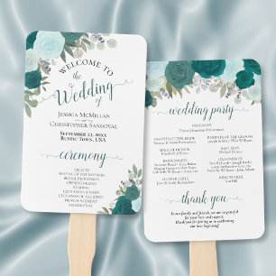 Leque Teal & Turquoise Elegant Floral Weding Program