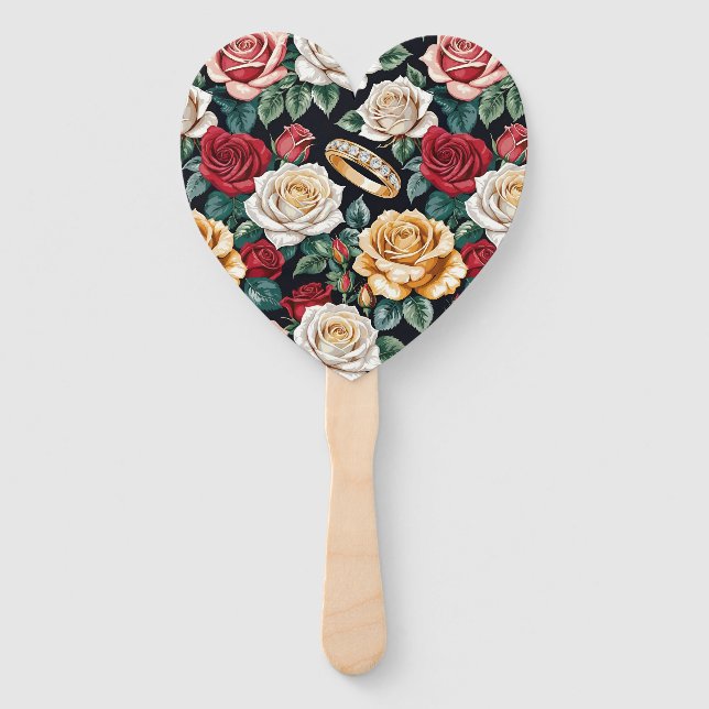 Leque Tema de Casamento com Rosas e Alianças de Casament (Frente)