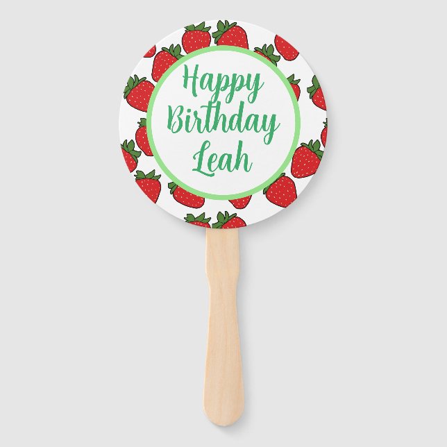Leque Tema de Festa de aniversário de Morango (Frente)