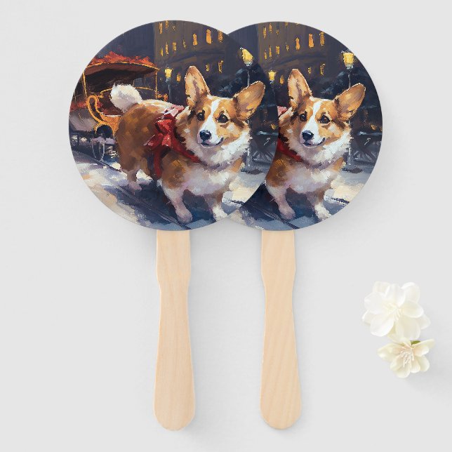 Leque Temporada Festiva de Natal do Corgi (Frente e Verso)