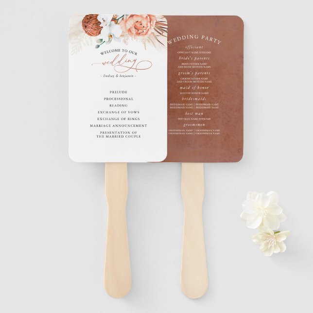 Leque Terracotta Floral Wedding Program