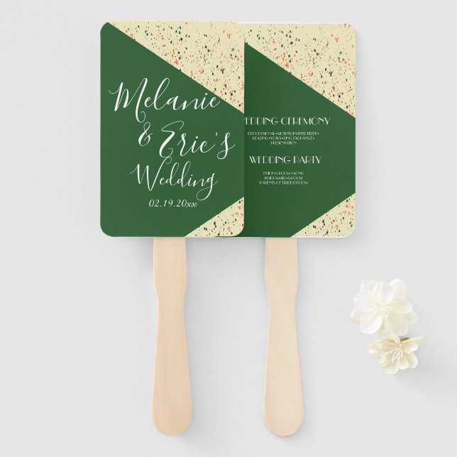 Leque Terrazzo Bold Esmeralda Abstrato multicolorido (Frente e Verso)