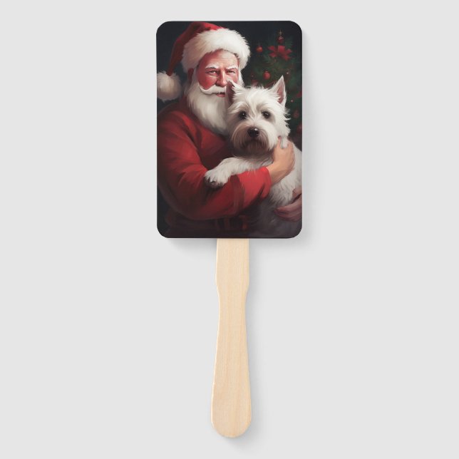 Leque Terrier Branco do West Highland Papai Noel Natal (Frente)