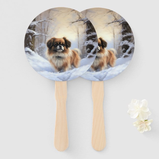 Leque Tibetan Spaniel Deixe Nevar Natal  (Frente e Verso)