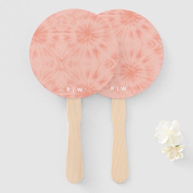 Leque Tie Dye | Coral Cor-de-rosa moderno Pastel (Frente e Verso)