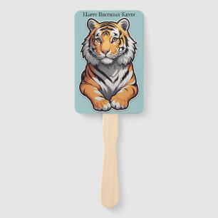 Leque Tigre Personalizável em Fundo Azul Céu