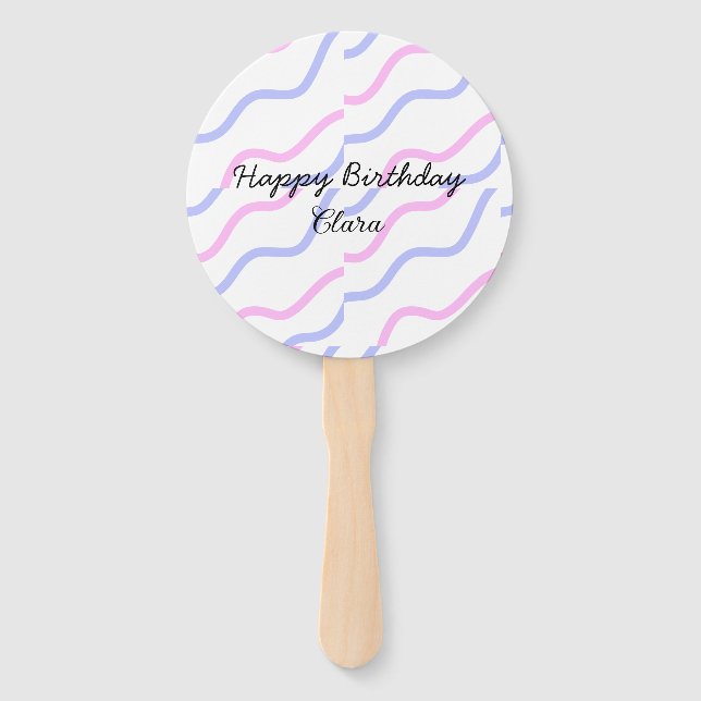 Leque Tiras roxas cor-de-rosa, feliz aniversário adicion (Frente)