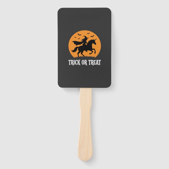 Leque Trick or Treat Bruxa Unicórnio Design de Halloween (Frente)