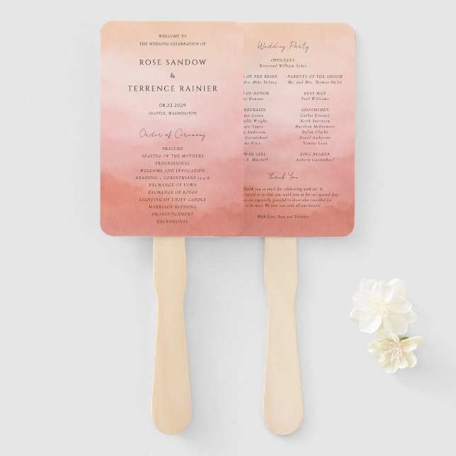 Leque Tropical Sunset Watercolor Elegant Wedding Program (Frente e Verso)