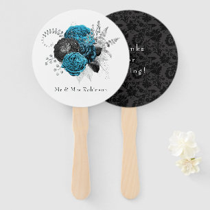 Leque Turquesa - Casamento Floral de Teal Black e Silver