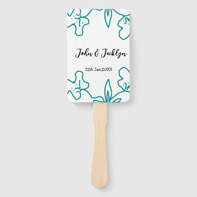 Leque Turquoise blue wedding couple name date flstylish  (Frente)