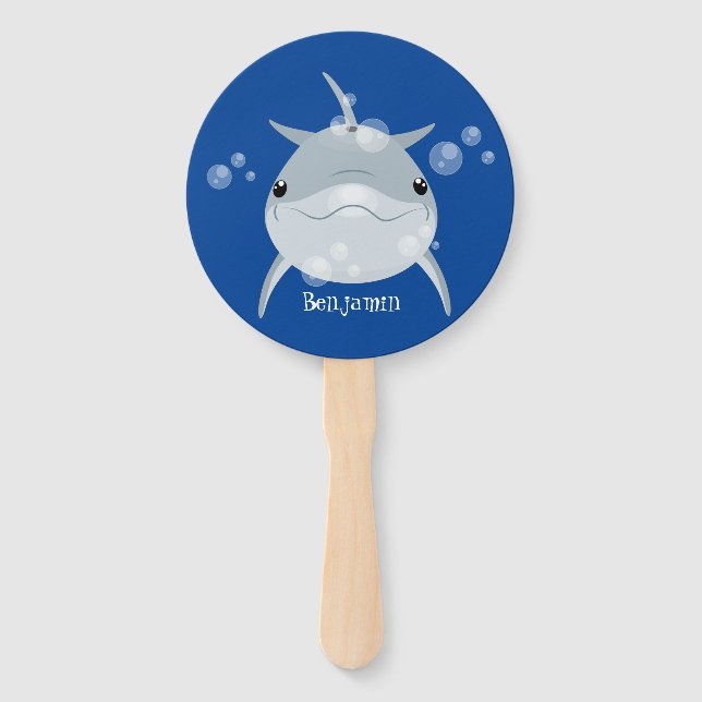 Leque Um bonito e feliz desenho animado de golfinho kawa (Frente)