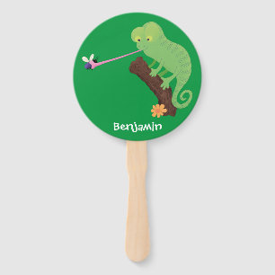 Leque Um desenho animado verde-feliz chameleon lagarto