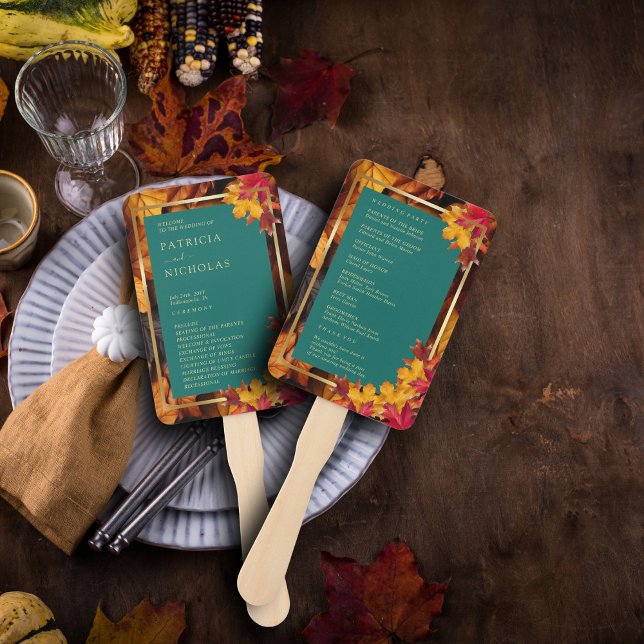 Leque Um Dourado Programa de Casamento Russo Teal & Fall (Criador carregado)