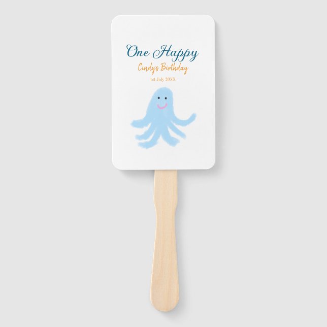 Leque Um polvo azul feliz no aniversário do mar (Frente)