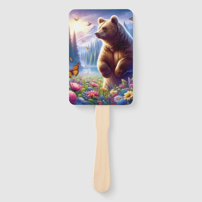 Leque Urso e borboletas bonitos e coloridos (Frente)