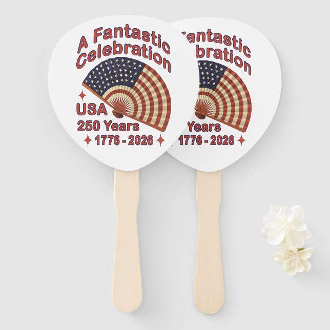 Leque USA 250 Years Patriotic Fan Design – 1776-2026  (Frente e Verso)