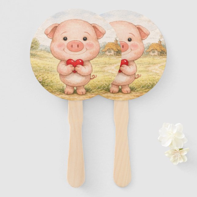 Leque Valentine Pig (Frente e Verso)