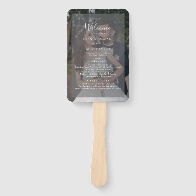 Leque Vellum Black & White Overlay Foto Weding Program (Frente)