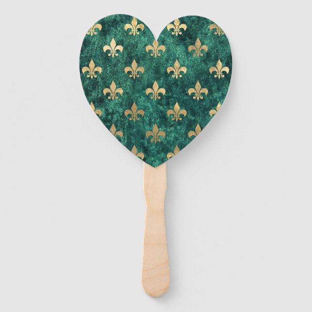 Leque Veludo Verde Grunge Fleur De Lis Mardi Gras (Frente)