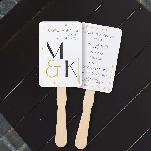 Leque Ventilador da Mão de Serviço do Art Deco 1920 (Art Deco 1920s Wedding Order of Service Hand Fans. Just add your details)