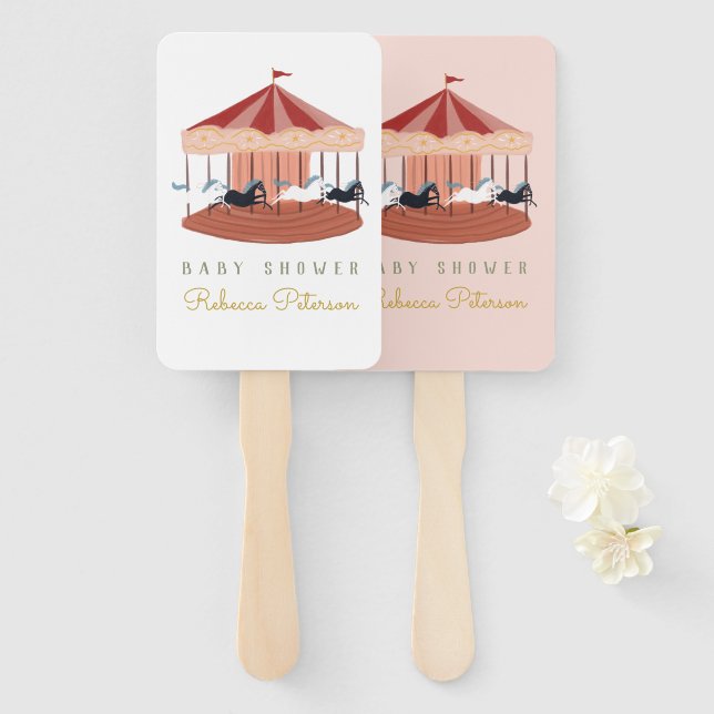 Leque Ventilador da mão do Chá de fraldas do carrossel,  (Frente e Verso)