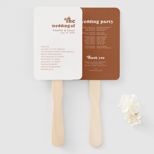 Leque Ventilador da Mão do Retro Terracotta (Frente e Verso)