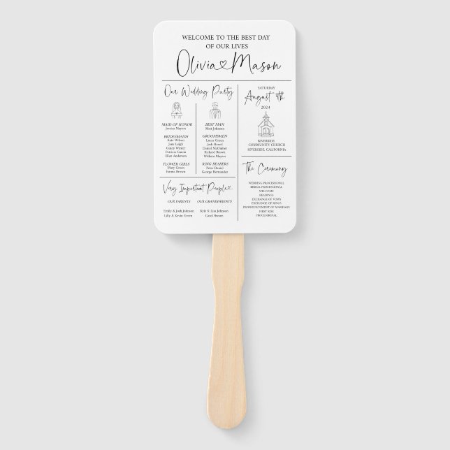 Leque Ventilador de Mão do Programa de Casamento Infográ (Frente)