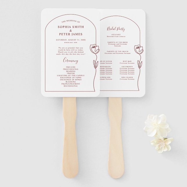 Leque Ventilador de Mão do Programa de Cerimônia de Rosa (Frente e Verso)