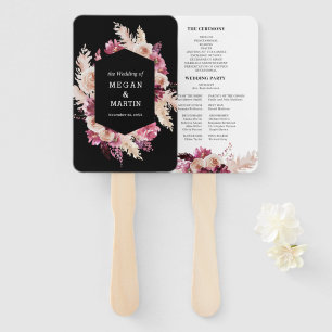 Leque Ventilador de Mão Floral Boho Black Burgundy