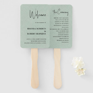 Leque Ventilador de Mão Negra Simples, Linen Verde