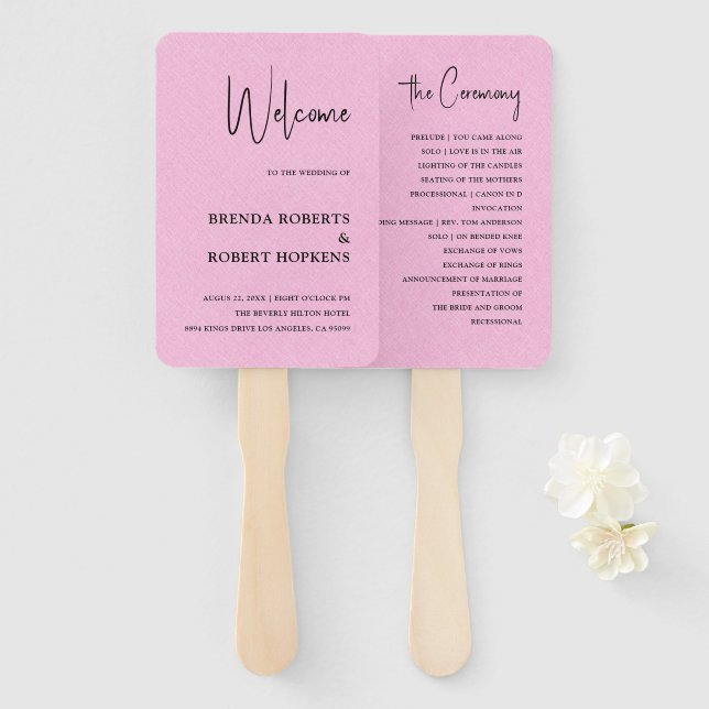 Leque Ventilador de Mão Preto Simples, Linn, Rosa (Frente e Verso)