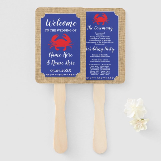 Leque Ventilador do Programa de Casamento de Praia do Ca (Frente e Verso)