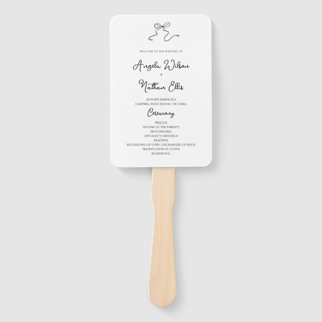 Leque Ventilador do programa de casamento desenhado à mã (Frente)