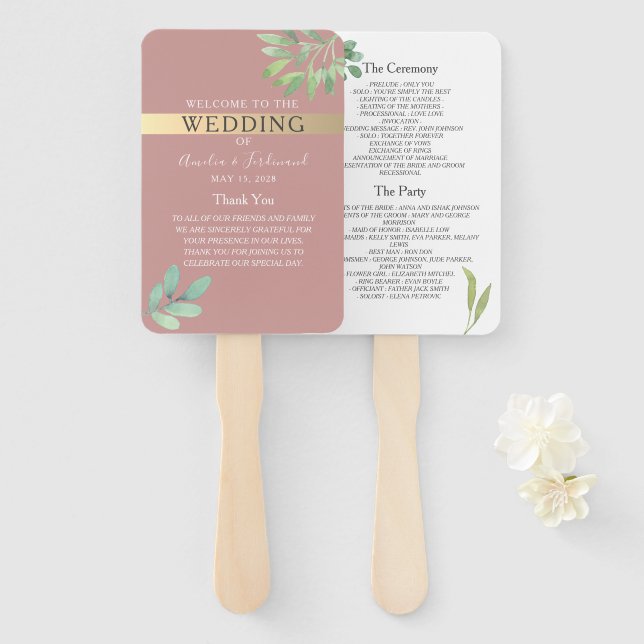 Leque Ventilador do Programa de Casamento Dusty Rosa Gre (Frente e Verso)