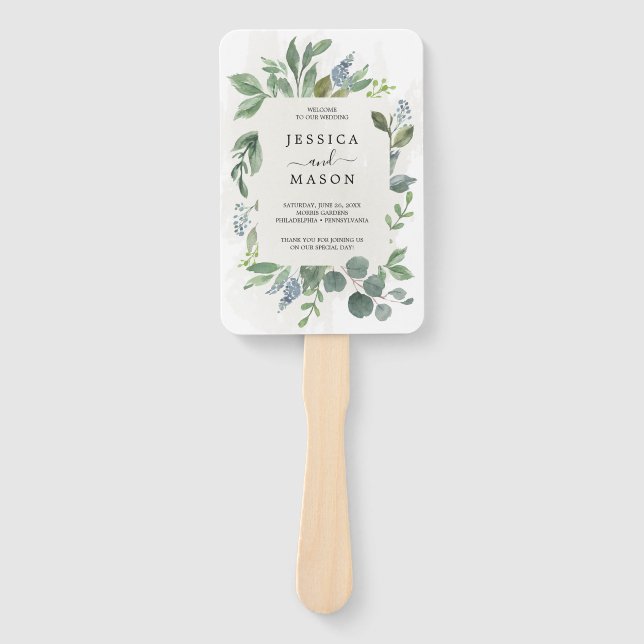 Leque Ventilador do Programa de Casamento Eucalyptus Azu (Frente)